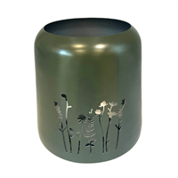 Lantern green metal w/flower carvings 19cm