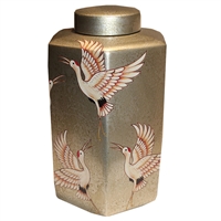 Porcelain Jar w.lid / Golden Crane 34cm