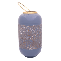 Lantern, petrol blue, brass 38cm