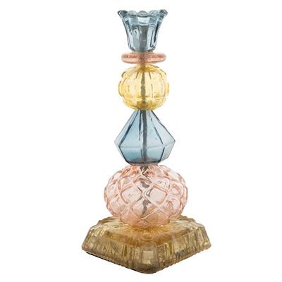 Candle holder multicolor, pink/blue/yellow