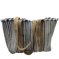 Shopping bag, jute/Recycled cotton nat./blue