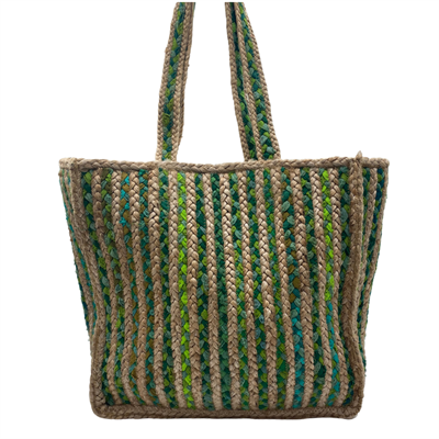 Shopping bag, jute/Recycled cotton green./nat