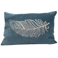 Cushion Blue Feather, cotton velvet, 40 x 60 cm
