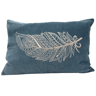 Cushion Blue Feather, cotton velvet, 40 x 60 cm