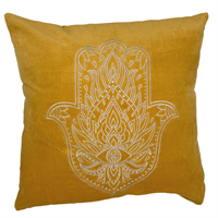 Cushion Yellow Hamsa, cotton velvet, 50 x 50 cm