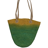 Jute bag, Green/Yellow with long handle