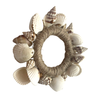 Seashell napkin ring, white/natural, set of 4, handmade