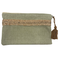 Jute/cotton pouch green stonewashed17X27