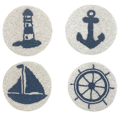 Coasters handmade pearls, Maritime, set of 4, D:10cm