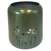 Lantern green metal w/flower carvings 24cm
