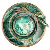 Bowl - Mango wood -  Green marble.